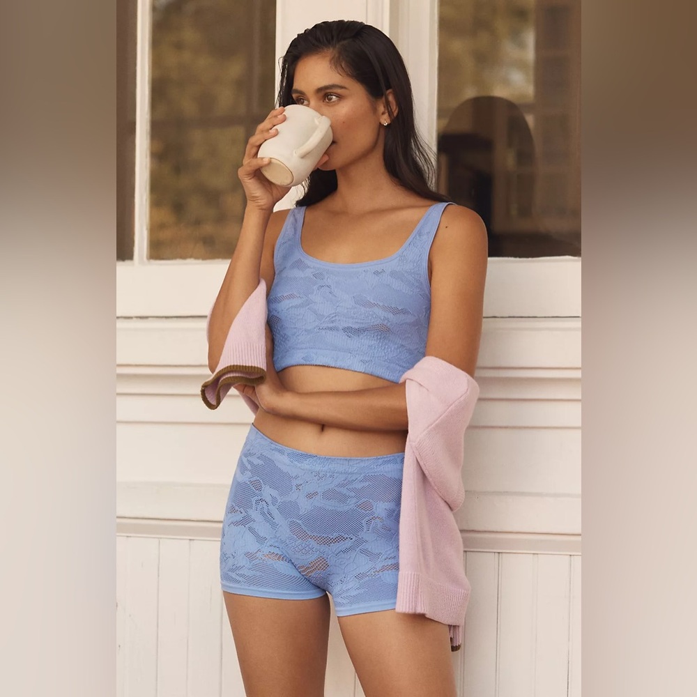 Anthropologie LyreBird Seamless Lace SET XS/S Periwinkle Bra & Boyshort NWT